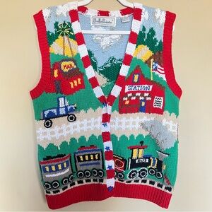 Vintage Belle Pointe Hand Knit Whimsy Train Sweater Vest Size M
